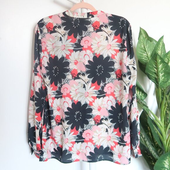 NIC+ZOE Black Pink White Floral Print Button Front Blouse Long Sleeve Size L - Picture 4 of 9